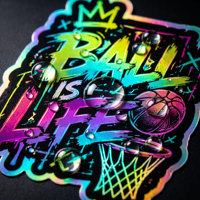 Pegatinas Holográficas Personalizadas de Baloncesto, Vinilo Impermeable, Calcomanías Deportivas con Graffiti Motivacional para Laptop y Botella de Agua