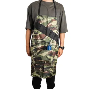 Outdoor linen camouflage canvas apron waterproof cooking bbq aprons custom logo for garden barbecue kitchen