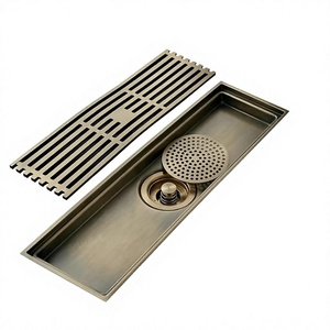 Desagüe de ducha rectangular moderno de bronce cepillado con rejilla extraíble y tapón desplegable - Product Image 6