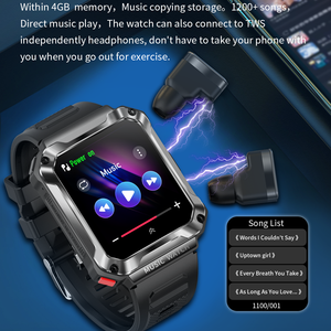 Умные часы SENBONO T93 для мужчин с большим квадратным экраном 1,96 дюйма, 4 ГБ памяти для локальной музыки, звонками по Bluetooth и наушниками-вкладышами <span class=keywords><strong>2</strong></span>-в-1 - Product Image 3