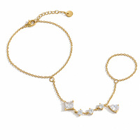 Bracelet Yuhui en tungstène à géométrie étoilée, design monobloc, avec manchons de doigt et chaîne dorsale incrustée de zircon, plaqué or 18 carats véritable