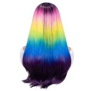 Pour les femmes fournisseur en gros mode coloré <span class=keywords><strong>Cosplay</strong></span> perruque résistant à la chaleur longue vague droite faite à la machine perruque perruques de cheveux synthétiques - Product Image 4