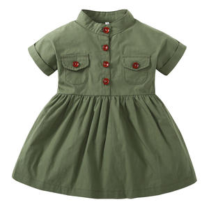 Robe à manches courtes pour enfants filles, coton, vert, <span class=keywords><strong>militaire</strong></span>, nouvelle collection d'europe, 2020 - Product Image 1
