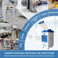 Aire Acondicionado Industrial Móvil de 12000 Btu y 1 Tonelada, 2 Tubos de Aire Frío, Enfriador de Espacio Único, Aire Acondicionado Portátil de 100-240 V y 45-50 dB