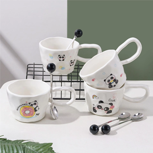 Cute Cartoon Panda Pattern Handmade Coffee <b>Cups</b> Custom Tea <b>Cup</b> <b>Ceramic</b> Coffee Mug Breakfast <b>Cups</b> Water Mug With Spoon - Product Image 2