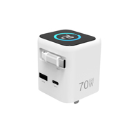 Nouveau chargeur mural 70W avec câble Type C rétractable et double port, chargeur GAN de voyage, chargeur mural rapide PD PPS pliable