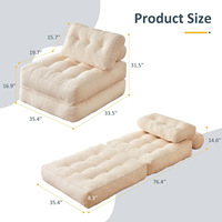 Sofá Cama Moderno de Corduroy Personalizable con Altura Ajustable y Diseño Convertible para Sala de Estar y Dormitorio, 2 Plazas