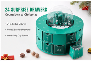Custom Green Circular Advent <b>Calendar</b> Box with Snow Globe 24 Drawers Rigid Cardboard Christmas Blind Box Mystery Packaging - Product Image 6