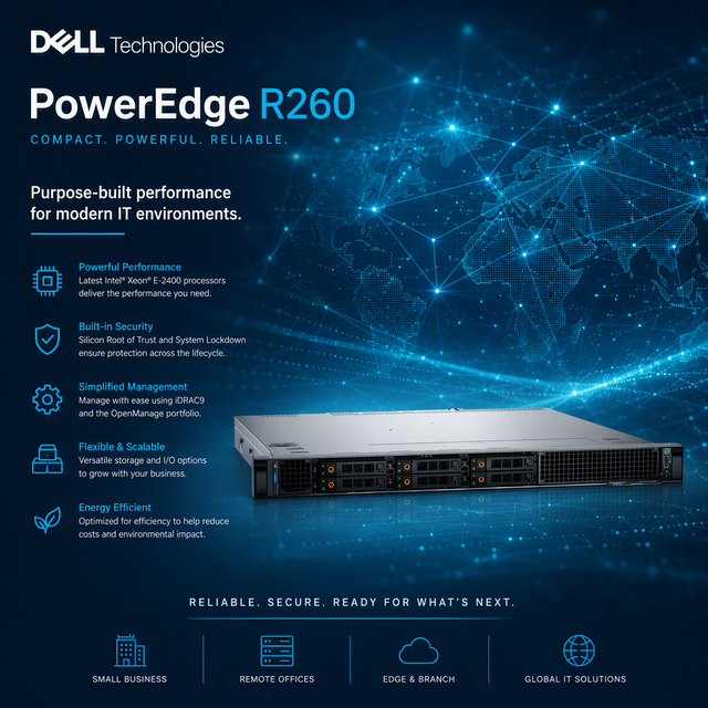 For PowerEdge R260 Rackmount Computer Server with Intel Xeon Silver Processor and IDRAC9 Remote System Management