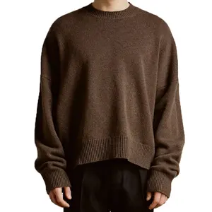 LY963 OEM High Quality Oversized Heavyweight Breathable Warm Knit Sweater Lambswool Wool Mens Sweaters Mens Crew Neck Sweaters