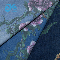 Tissu en denim tissé à imprimé botanique pour filles et femmes, écologique, doux et rapide à la confection, pour manteaux et robes, motif personnalisé OEM, 300M Mill