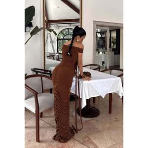 Vestido de Fiesta Marrón Naselinta, Cuello Alto, Manga Corta, Largo hasta el Suelo, Recto, Moderno, para Maternidad, Tallas XS-XXL, Elegante Ropa de Noche - Product Image 1