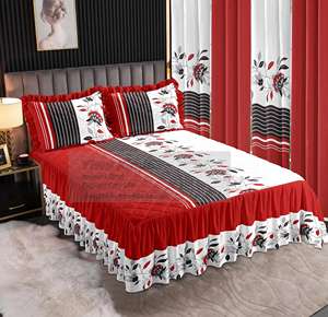 Colección LILIANNA, Nuevo Diseño, Juego de Colcha Acolchada de 7 Piezas Tamaño King con Falda de <span class=keywords><strong>Cama</strong></span> de Encaje y Cortinas, 100% Poliéster - Product Image 1