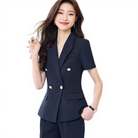 OEM/ODM Blazer formel d'été pour femmes de haute qualité à manches courtes avec boutons, ensemble 2 pièces, respirant, écologique, imperméable