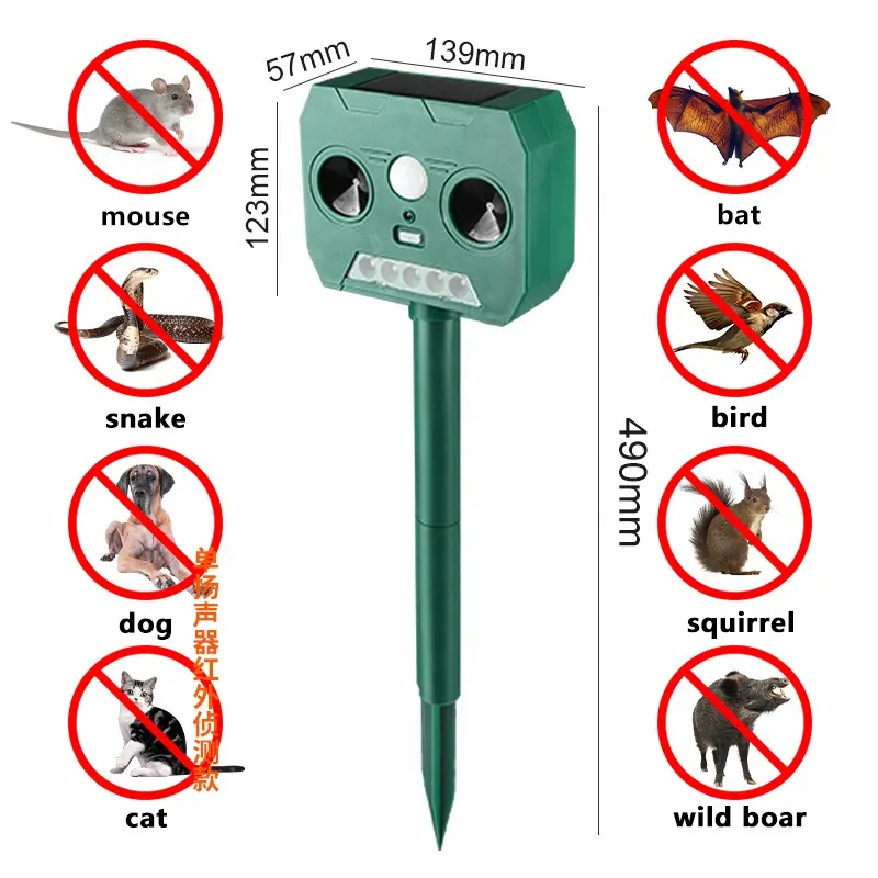 Solar mouse repellent drives cats, dogs and squirrels outdoor waterproof and environment-friendly ultrasonic animal repellent