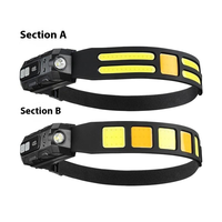 Lampe frontale à capteur étanche en silicone COB, faisceau large à 230 degrés, rechargeable pour la randonnée en extérieur