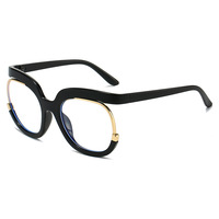 Monturas Ópticas Semi-Rimless, Redondas de Metal, Anti Luz Azul, Tamaño Grande, Gafas de Moda Unisex LSS043-4