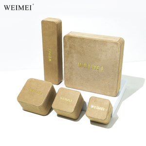 WEIMEI Khaki Round Corner Jewelry <b>Box</b> Soft Suede Leather with Logo for Ring <b>Earring</b> <b>Gift</b> Packaging - Product Image 4
