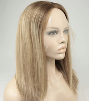 Perruque Sheitel Kosher en Cheveux Humains Vierges, Dessus en Soie, Blond Mèches, Lisse, Effet Cuir Chevelu Réaliste, pour Patients Atteints de Cancer et Perte de Cheveux Médicale