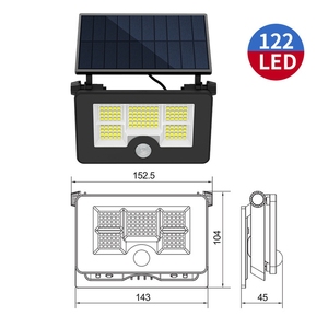 Lampe murale solaire 122 <span class=keywords><strong>LED</strong></span> <span class=keywords><strong>avec</strong></span> capteur <span class=keywords><strong>de</strong></span> <span class=keywords><strong>mouvement</strong></span>, charge USB, grand angle, pour <span class=keywords><strong>extérieur</strong></span>, véranda, terrasse, applique sans fil, étanche IP65 - Product Image 5