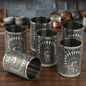 Ensemble de 5 verres vintage en acier inoxydable à double paroi avec motif paon, cadeau pour adultes - Product Image 5