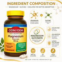 Glycinate de magnésium en marque blanche 200 mg : Capsule chélatée ODM/OEM à absorption élevée : Fabrication contractuelle mondiale de compléments alimentaires