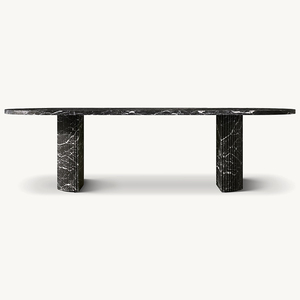 Dream Home Natural Travertine <strong>Dining</strong> <strong>Table</strong> Fluted Double Pedestal Base <strong>Rectangle</strong> Top Wabi Sabi Home Furniture - Product Image 3