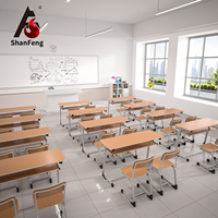 Ensemble de chaise et table d'étude ergonomiques réglables pour étudiants avec structure métallique renforcée et plateau en bois pour salle de classe