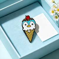 Broche en alliage de zinc émaillé motif pingouin mignon et crème glacée, épinglette motif cône de gaufre cerise de dessin animé, bijou décoratif pour sac à dos et vêtements, cadeau