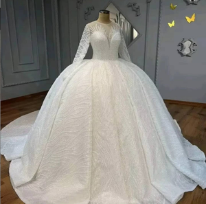 Abito da sposa <span class=keywords><strong>di</strong></span> lusso africano 2026 con maniche lunghe, riccamente decorato con perline, <span class=keywords><strong>taglie</strong></span> <span class=keywords><strong>forti</strong></span>, abito da sposa nigeriano Asoebi con strascico - Product Image 1