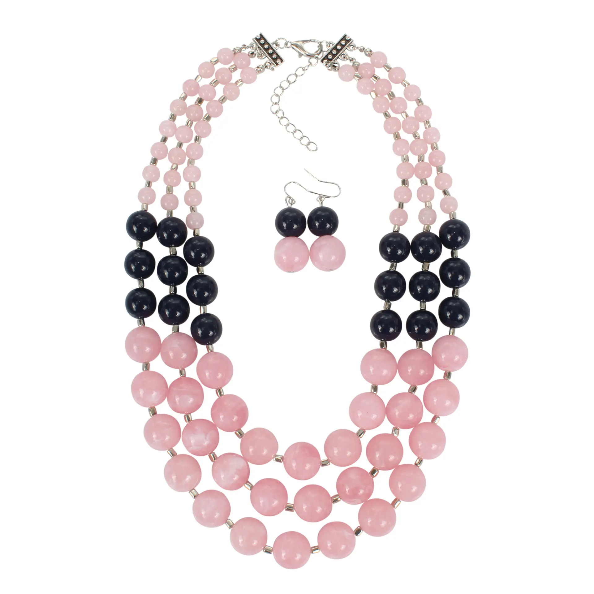 New Arrival Resin Beads Statement Wedding Bridal Alloy Necklace Jewelry Set For Women