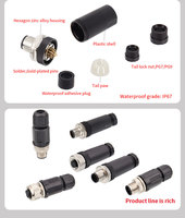 Connecteur étanche M12 droit mâle/femelle IP67 IP68, connecteur aviation câblable et adaptable sur site, 2, 3, 4, 5, 6, 8, 12, 17 broches, codes B, C, D