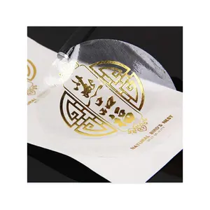 Rollo de impresión de logotipo personalizado, etiquetas transparentes, autoadhesivo de lámina dorada