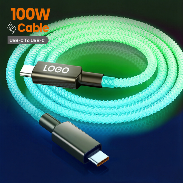 RGB Cable Fast Charging Cable Breathing Light 100W Type C USB C Data Cable for Samsung Huawei Macbook 66W Quick Charge