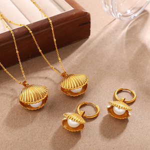 Conjunto de Collar y Pendientes con Baño de Oro, Estilo Bohemia, Joyería para Mujer, Pendientes de Aro con Colgante de Moda - Product Image 5