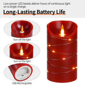 <span class=keywords><strong>Bougies</strong></span> <span class=keywords><strong>LED</strong></span> sans flamme rouges <span class=keywords><strong>avec</strong></span> <span class=keywords><strong>télécommande</strong></span>, finition <span class=keywords><strong>cire</strong></span> simulée, alimentées par USB, sûres et sans fumée pour festivals, mariages, chambres à coucher - Product Image 2