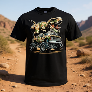 Camiseta de camuflaje militar con diseño de dinosaurio T Rex Monster Truck para niños pequeños - Product Image 3