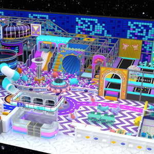 Équipement d'amusement intérieur série Espace, matériaux en fibre de verre et PVC, comprend un grand toboggan, un trampoline, une aire de jeux souple et du sable - Product Image 1