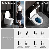 Nouvelle Conception de Toilettes Murales Intelligentes à Cuvette Suspendue sans Bride avec Capteur Intelligent, Télécommande et Chasse d'Eau Automatique