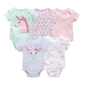 5 Pcs Pack Baby Rompers Short Sleeve Cotton Newborn Bebes Boys Girls Summer Jumpsuits Onesie Wholesale Toddler Children Clothing