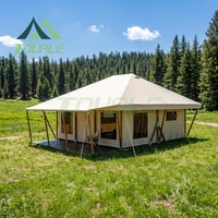 Tente de Luxe Quatre Saisons pour Resort 5x8m, Structure Droite, Tissu Oxford, Imperméabilité >3000mm, Une Chambre, Salon, Camping