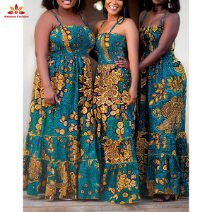 Robe longue <span class=keywords><strong>en</strong></span> coton 100% Ankara à bretelles spaghetti, imprimé wax africain <span class=keywords><strong>2021</strong></span>, pour femmes - Product Image 3