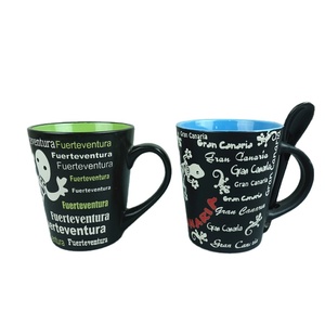 Tazas de café de cerámica con estampado de tortugas, tazas creativas de seda con cuchara para tazas de impresión de color negro mate - Product Image 1