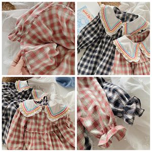 新しい秋かわいいチェック柄セーラーカラー薄い長袖ベビードレス子供女の子アウター服0-5ys女の子のための子供服 - Product Image 2