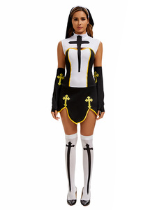 Costume <span class=keywords><strong>da</strong></span> <span class=keywords><strong>Suora</strong></span> <span class=keywords><strong>Sexy</strong></span> per Donna Adulta in Bianco e Nero, <span class=keywords><strong>Abito</strong></span> per Feste di Halloween e Cosplay - Product Image 2