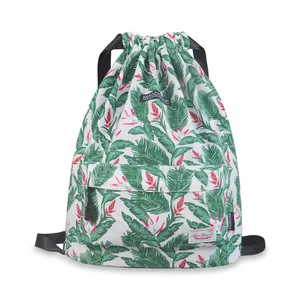 सेमी कस्टम प्रिंट पूर्ण रंग पत्तियां बैग के लिए लड़कियों नरम उच्च गुणवत्ता पॉलिएस्टर हल्के आकस्मिक Drawstring बैग