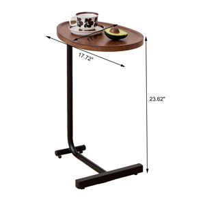 C-Shaped Console <b>Table</b> Wheels Oval Wooden Top Metal Frame Mobile End <b>Table</b> Sofa <b>Bedside</b> Cozy Narrow Snack Living Room Furniture - Product Image 5