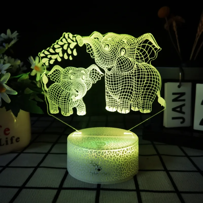 Grande e piccolo elefante Base personalizzata 3d illusione acrilico unicorno cartone animato luce notturna Led Anime 3d per tavola acrilica