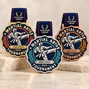Sports Competition Medals Custom Martial Arts Tournament Gold Silver Bronze Medal Set with <b>Ribbon</b> OEM ODM medal manufacturer - Product Image 1
