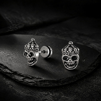 Boucles d'oreilles clous en acier chirurgical 316L, motif crâne couronne royale, plaqué or PVD, bijoux de piercing pour tragus et hélix, style tribal et squelette